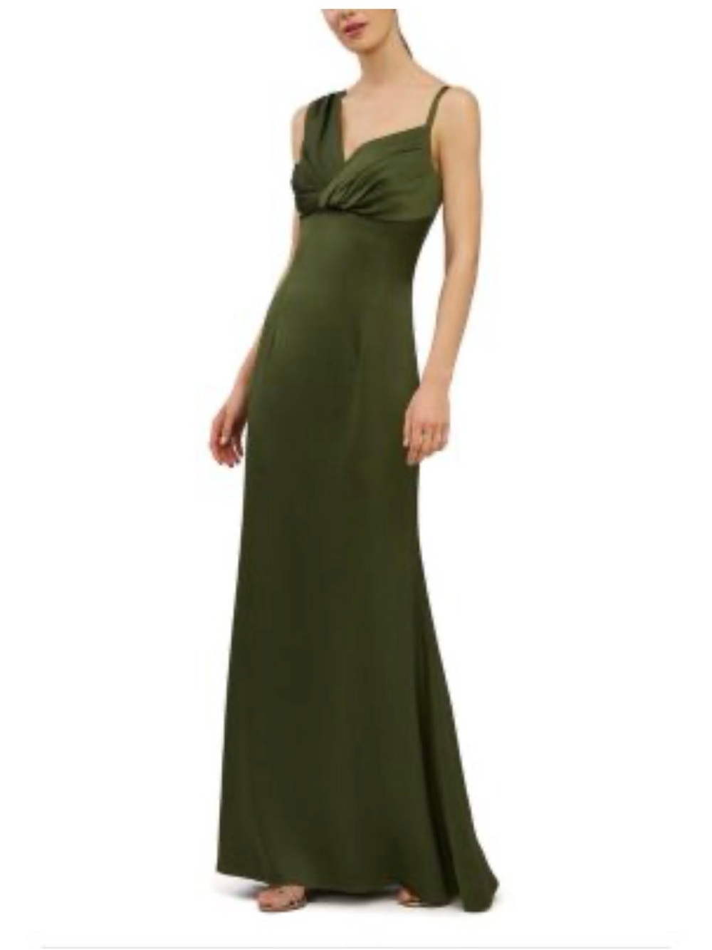 Kay Unger Olive Green Knotted Bodice Spaghetti Strap Maxi Dress NWT!